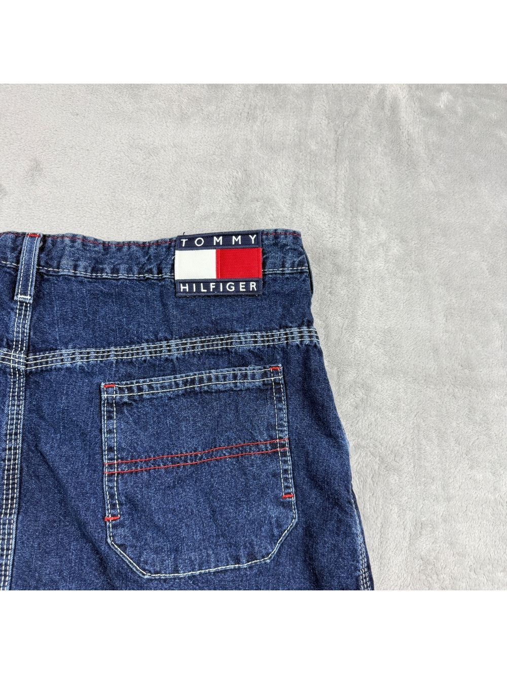 VTG Tommy Hilfiger Denim Skirt Womens 13 Jeans Flag Logo Worker Y2K Canada Made - Picture 11 of 11
